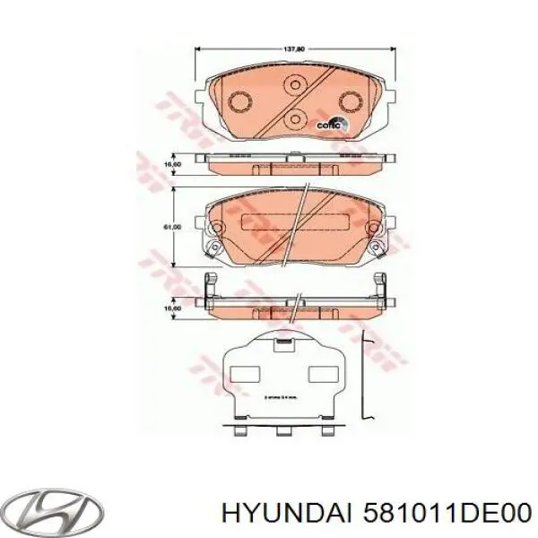 Передні тормозні колодки 581011DE00 Hyundai/Kia