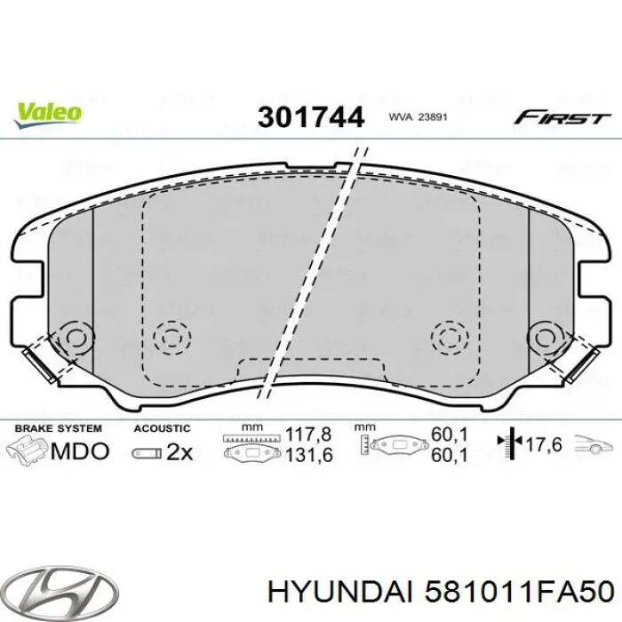 581011FA50 Hyundai/Kia колодки гальмівні передні, дискові