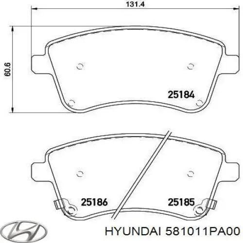 Передні тормозні колодки 581011PA00 Hyundai/Kia