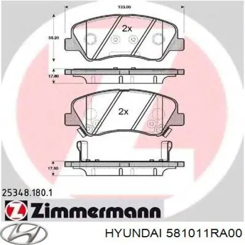 Гальмівні колодки Hyundai/Kia 581011RA00 ціна, від 20.88 USD