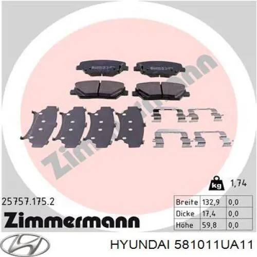 Гальмівні колодки Hyundai/Kia 581011UA11 ціна, від 21.23 USD