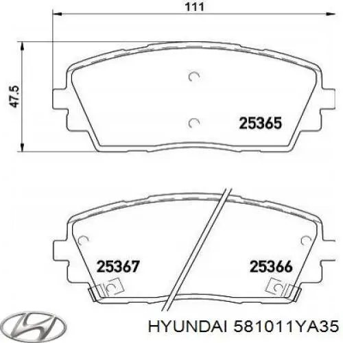 Колодки гальмівні передні, дискові 581011YA35 Hyundai/Kia