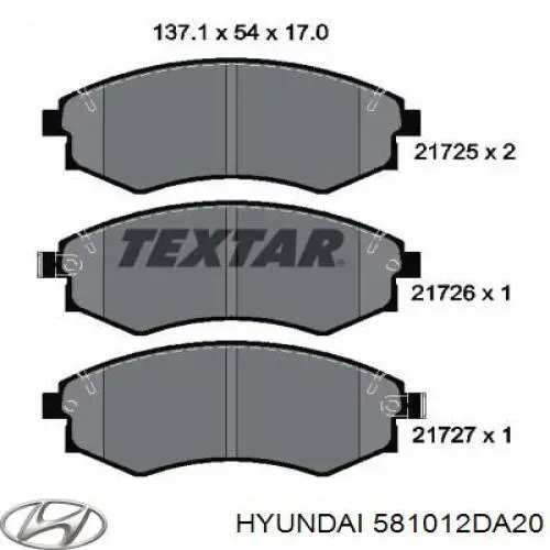 581012DA20 Hyundai/Kia колодки гальмівні передні, дискові