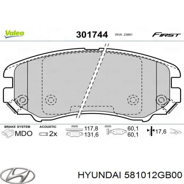 581012GB00 Hyundai/Kia Передні гальмівні колодки