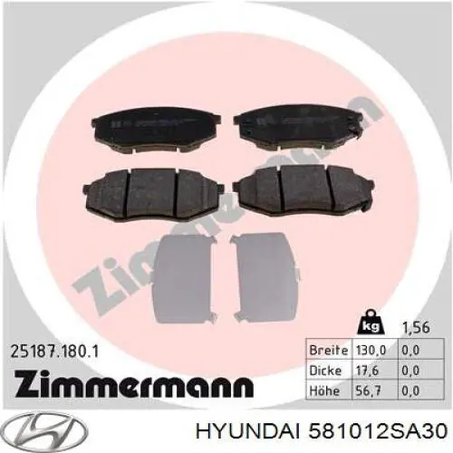 Гальмівні колодки Hyundai/Kia 581012SA30 ціна, від 23.73 USD
