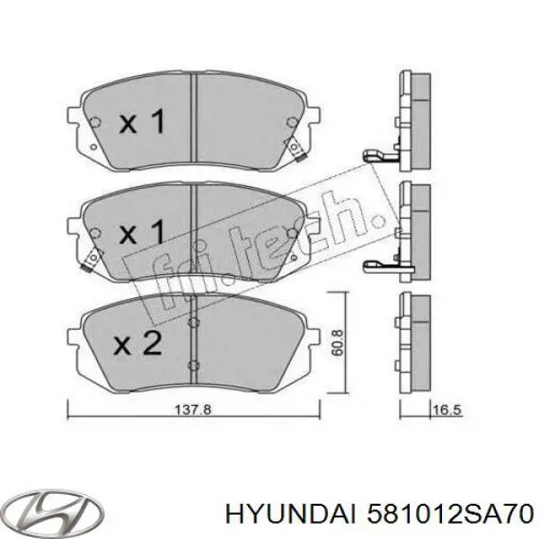 Гальмівні колодки Hyundai/Kia 581012SA70 ціна, від 39.69 USD