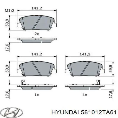 Колодки гальмівні передні, дискові 581012TA61 Hyundai/Kia