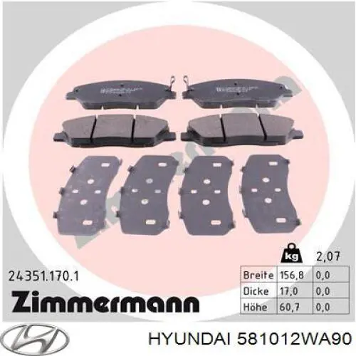 Гальмівні колодки Hyundai/Kia 581012WA90 ціна, від 26.84 USD
