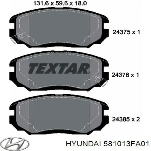 Колодки гальмівні передні, дискові 581013FA01 Hyundai/Kia