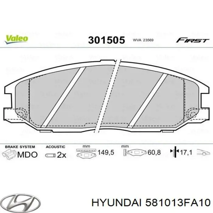 Купити 581013FA10 Hyundai/Kia Колодки гальмівні передні, дискові