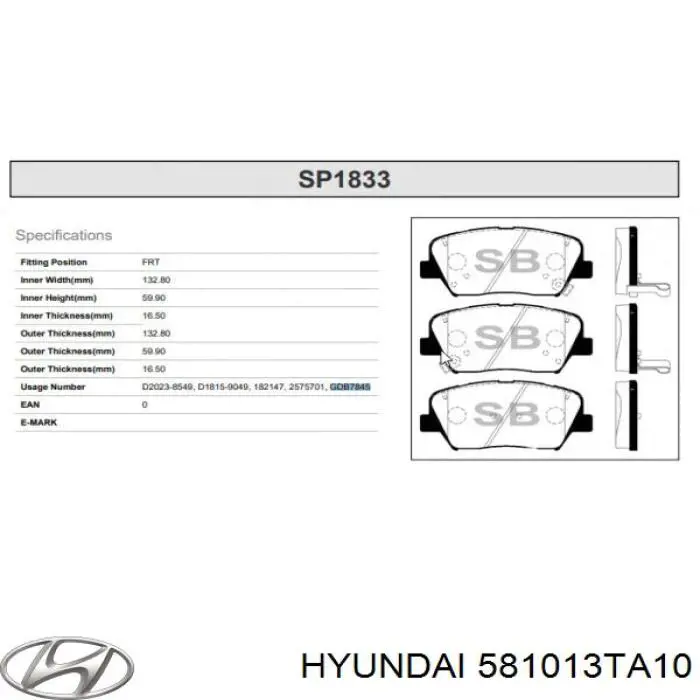 Гальмівні колодки Hyundai/Kia 581013TA10 ціна, від 26.40 USD