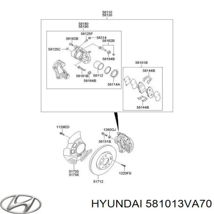 581013VA70 Hyundai/Kia колодки гальмівні передні, дискові