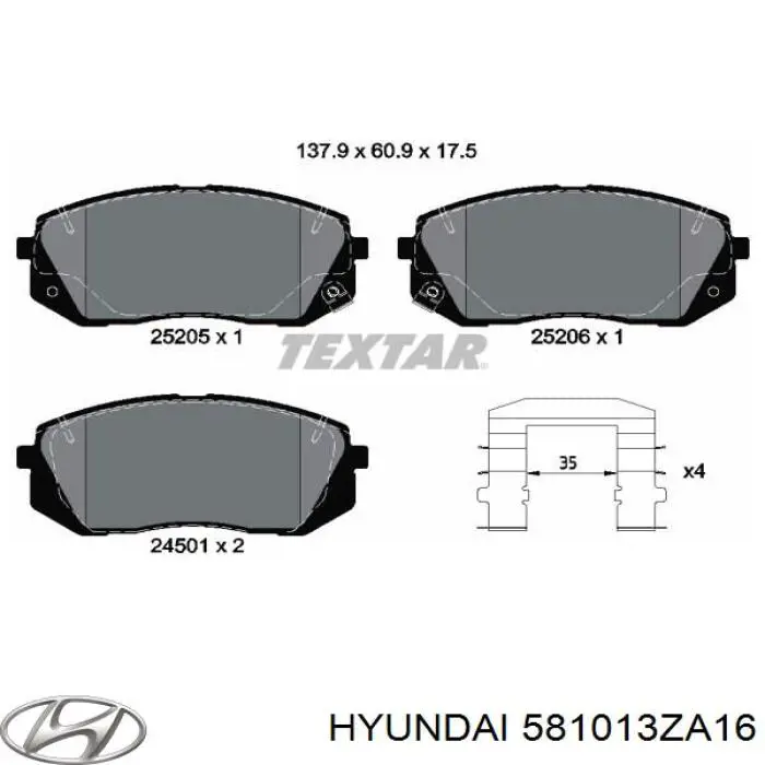 Гальмівні колодки Hyundai/Kia 581013ZA16 ціна, від 30.09 USD