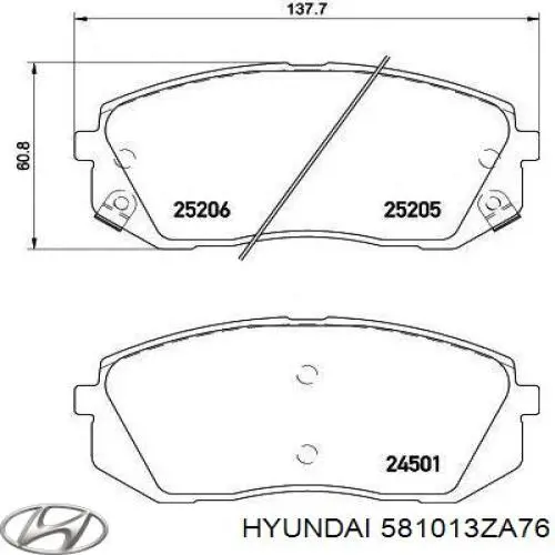 Купити 581013ZA76 Hyundai/Kia Колодки гальмівні передні, дискові
