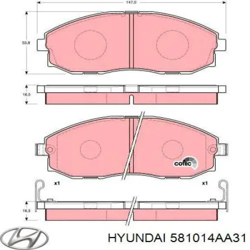 Передні тормозні колодки 581014AA31 Hyundai/Kia