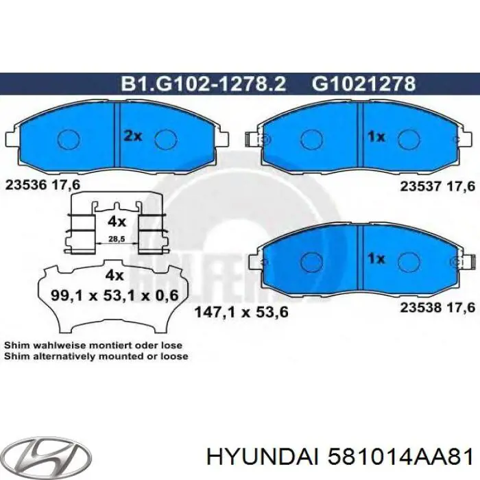 581014AA81 Hyundai/Kia колодки гальмівні передні, дискові