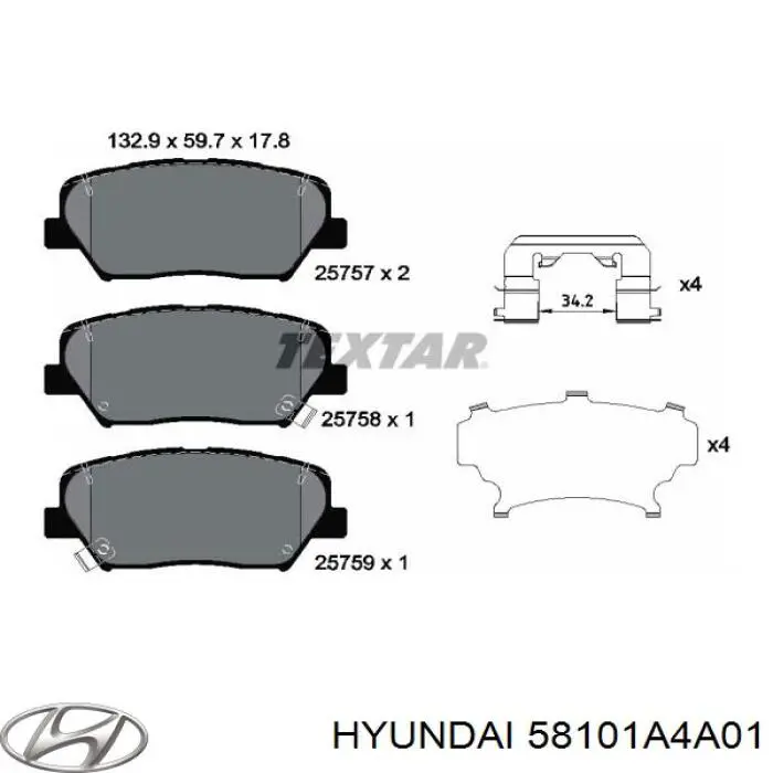 58101A4A01 Hyundai/Kia колодки гальмівні передні, дискові