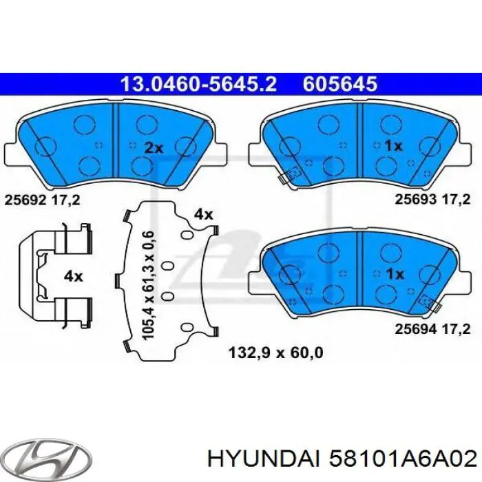 Колодки гальмівні передні, дискові 58101A6A02 Hyundai/Kia