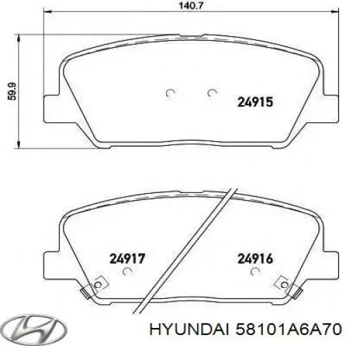 Колодки гальмівні передні, дискові 58101A6A70 Hyundai/Kia