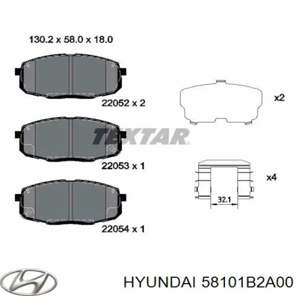 58101B2A00 Hyundai/Kia колодки гальмівні передні, дискові