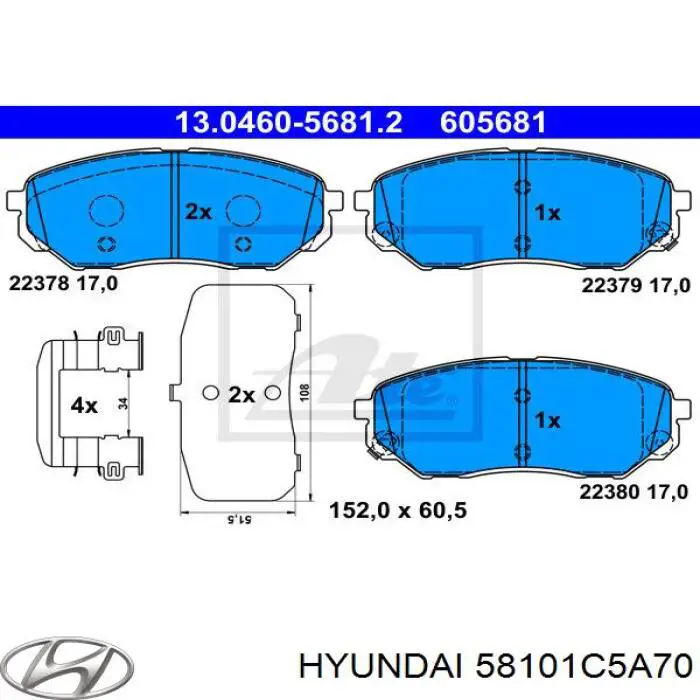 58101C5A70 Hyundai/Kia Передні гальмівні колодки