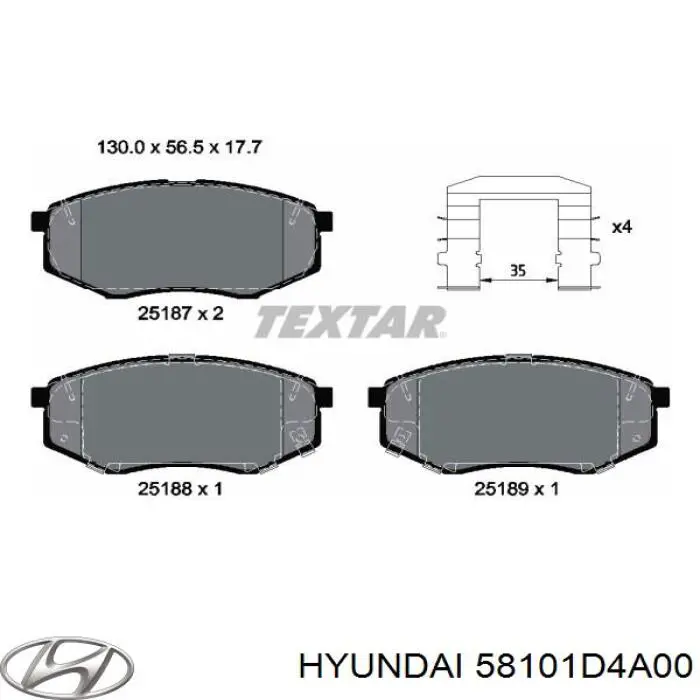 Купити 58101D4A00 Hyundai/Kia Колодки гальмівні передні, дискові
