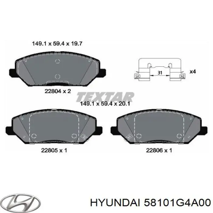58101G4A00 Hyundai/Kia колодки гальмівні передні, дискові