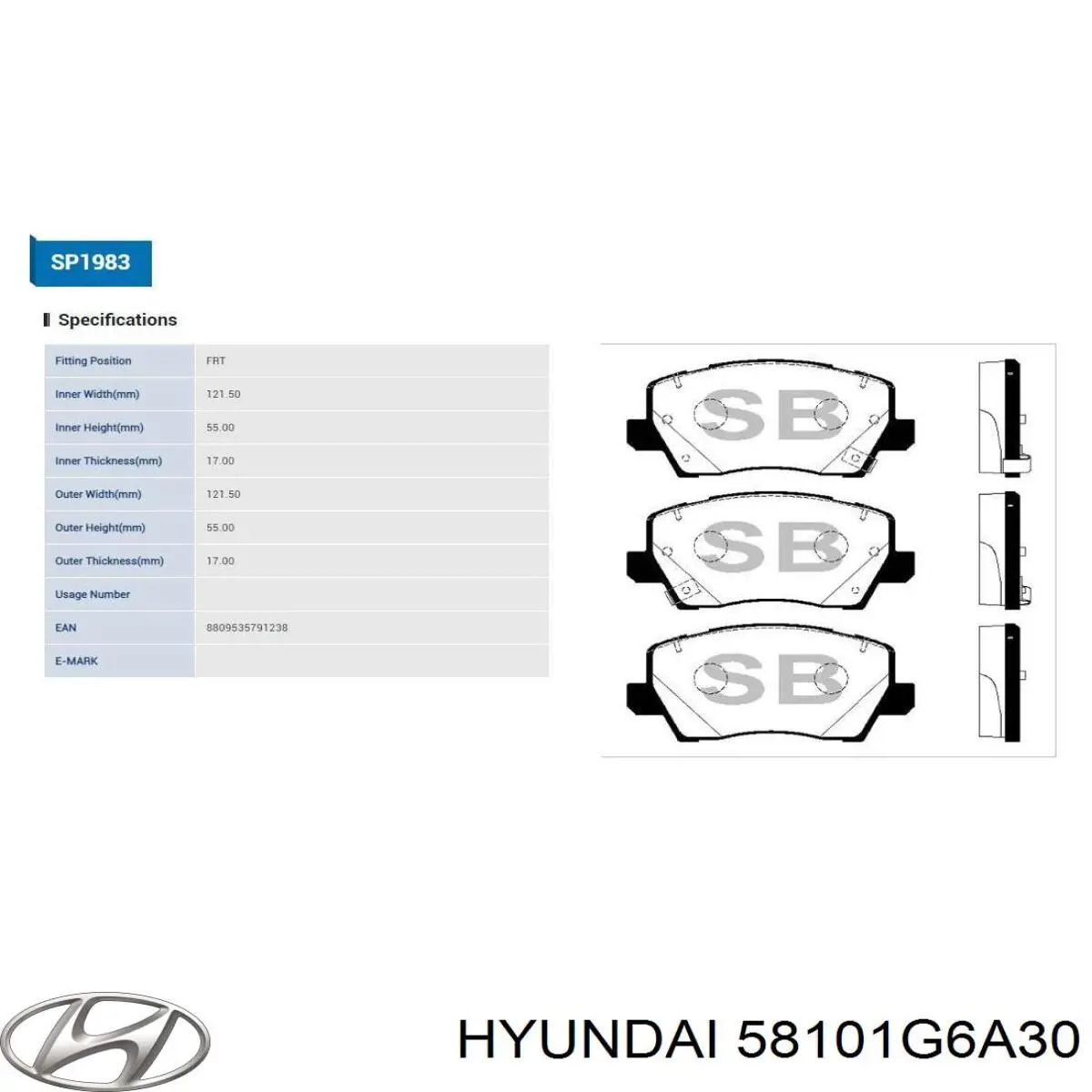 58101G6A30 Hyundai/Kia Передні гальмівні колодки