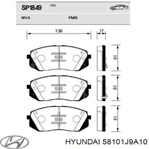 Колодки гальмівні передні, дискові 58101J9A10 Hyundai/Kia