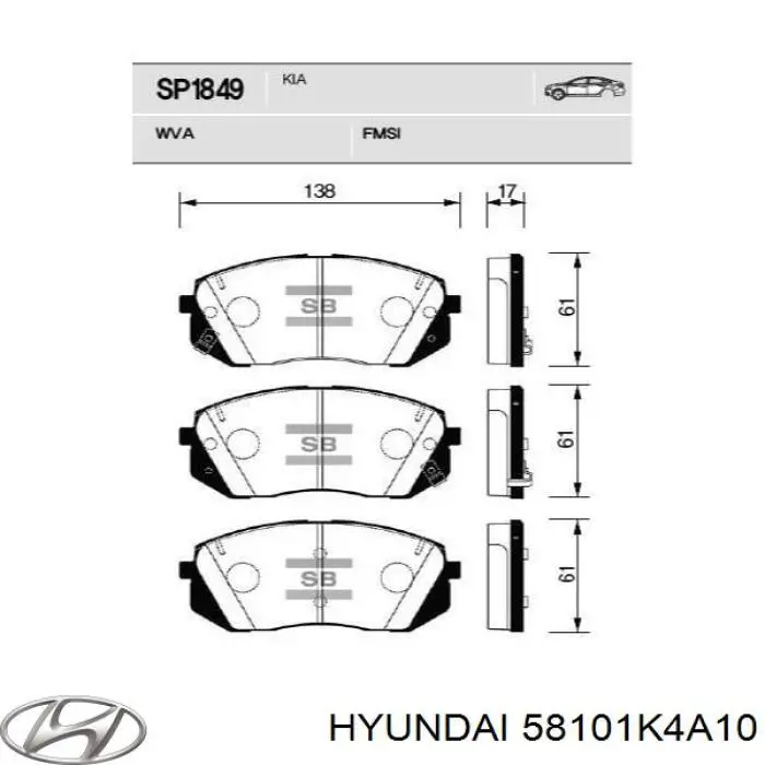 58101K4A10 Hyundai/Kia Передні гальмівні колодки