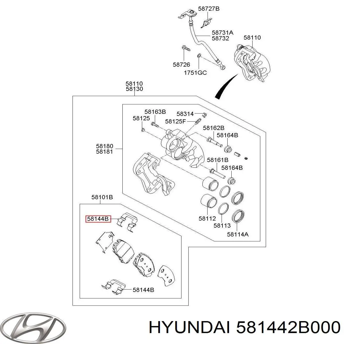 Купити 581442B000 Hyundai/Kia Комплект пружинок кріплення дискових колодок, передніх