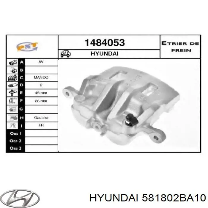 Купити 581802BA10 Hyundai/Kia Супорт гальмівний передній лівий