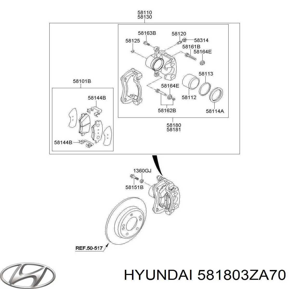 Супорт гальмівний передній лівий 581803ZA70 Hyundai/Kia