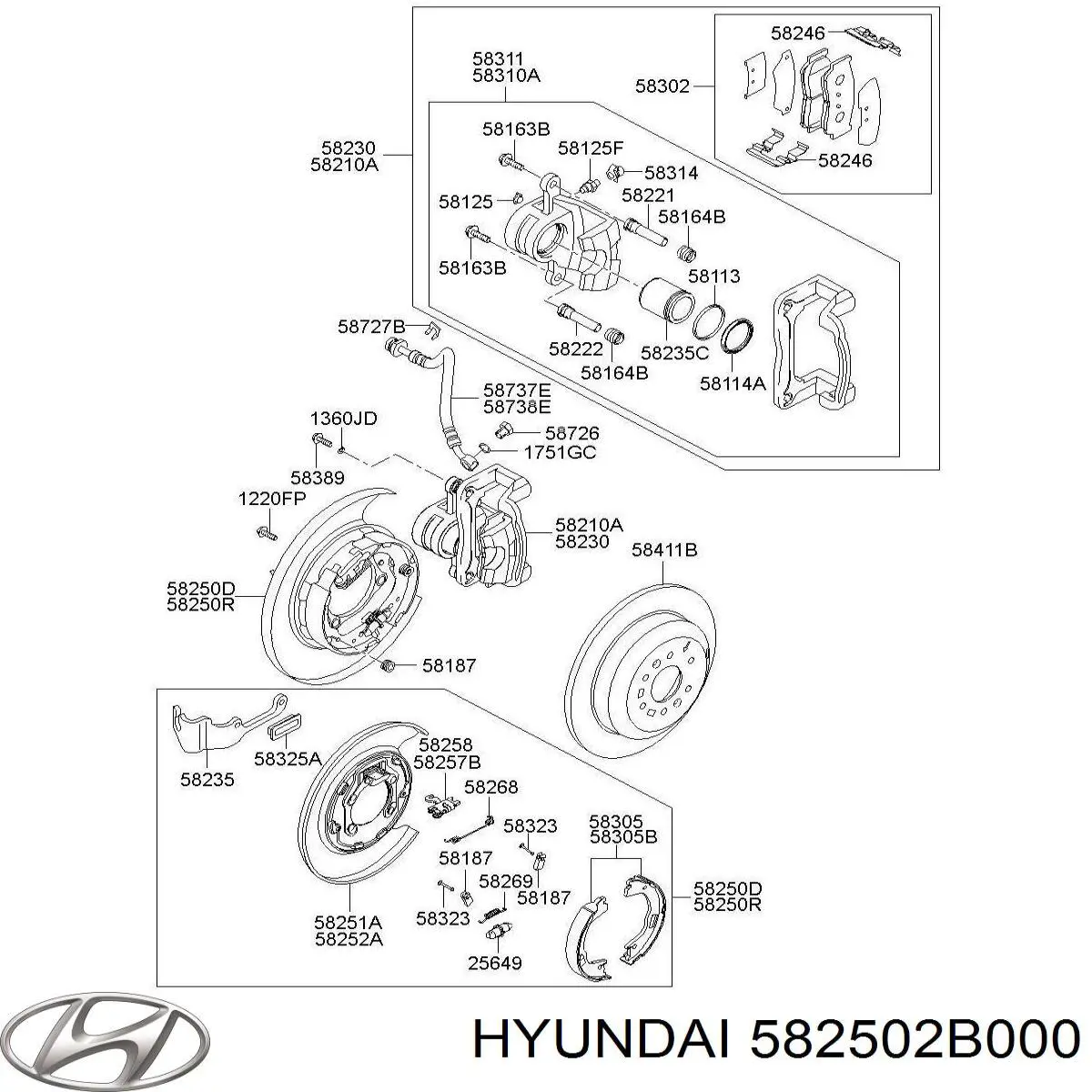 582502B000 Hyundai/Kia розтискний механізм колодок гальма стоянки