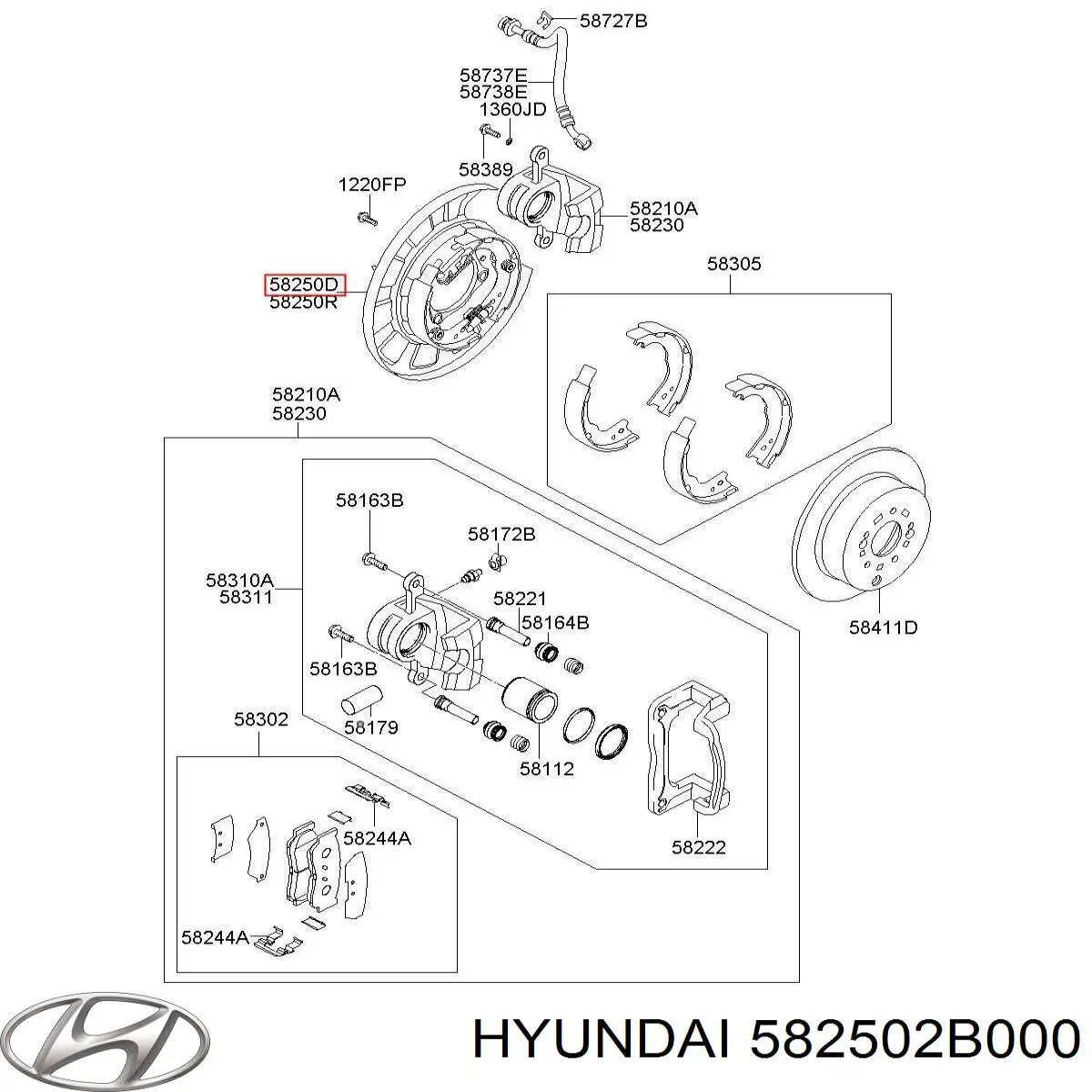 Пристрій гальмівне задніх гальм Hyundai/Kia 582502B000 ціна, від 12.57 USD