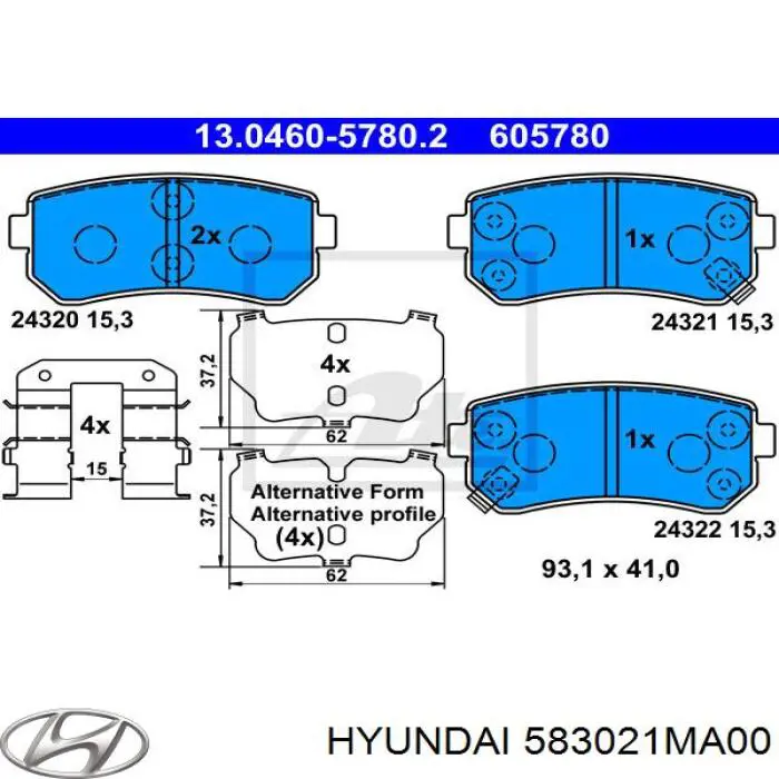 Задні гальмівні колодки 583021MA00 Hyundai/Kia
