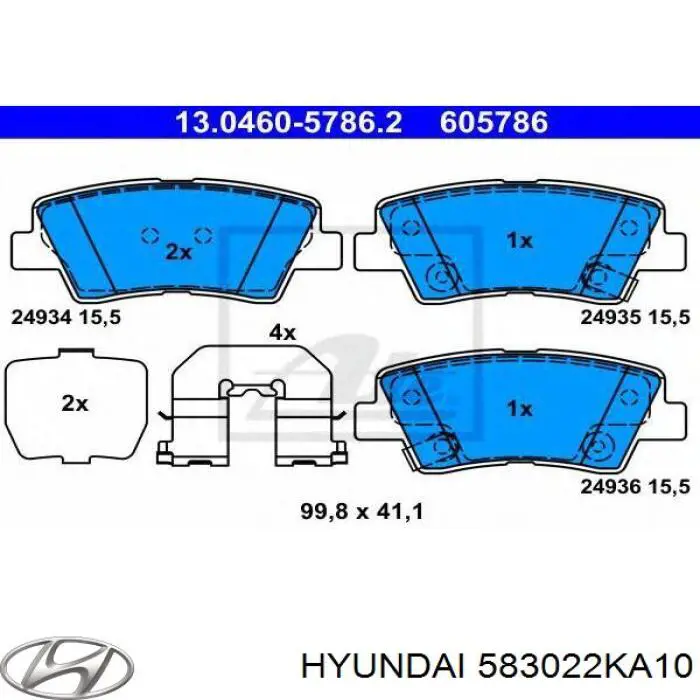 Задні гальмівні колодки 583022KA10 Hyundai/Kia