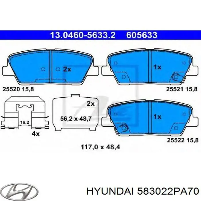 Задні дискові колодки Hyundai/Kia 583022PA70