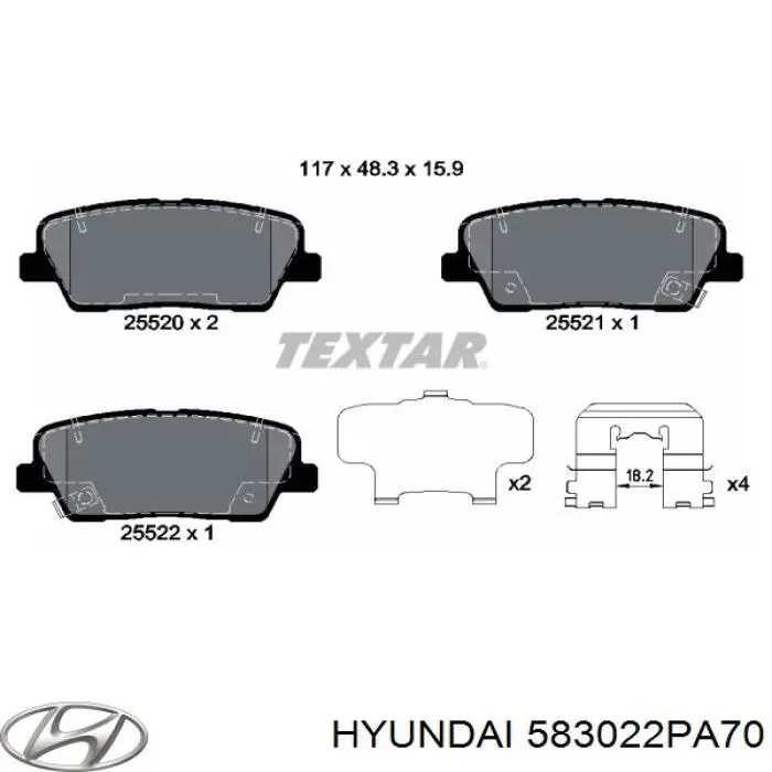 Задні гальмівні колодки 583022PA70 Hyundai/Kia