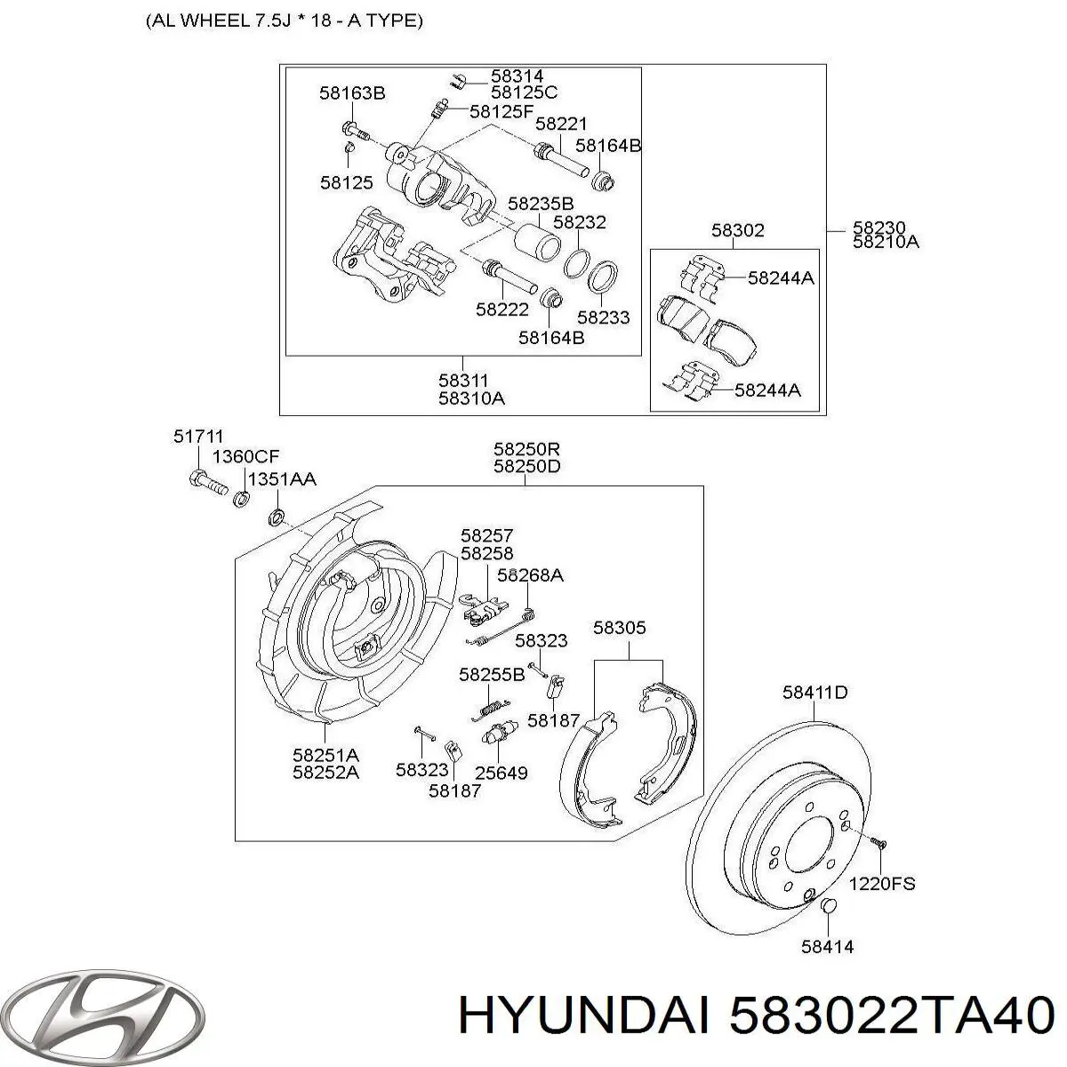 Задні гальмівні колодки 583022TA40 Hyundai/Kia