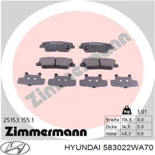 583022WA70 Hyundai/Kia Колодки гальмівні задні, дискові