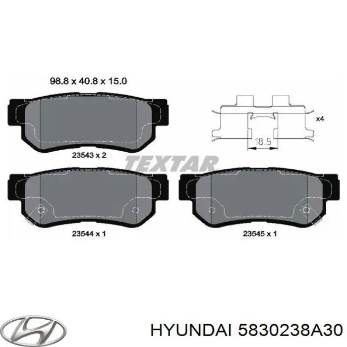 5830238A30 Hyundai/Kia колодки гальмові задні, дискові