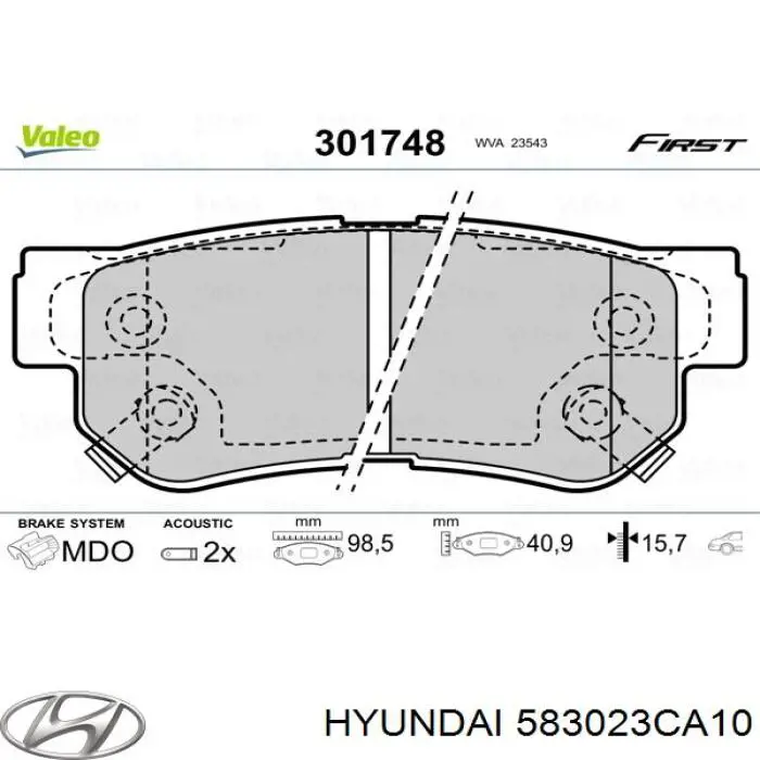 583023CA10 Hyundai/Kia колодки гальмові задні, дискові