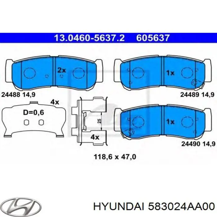 583024AA00 Hyundai/Kia колодки гальмові задні, дискові