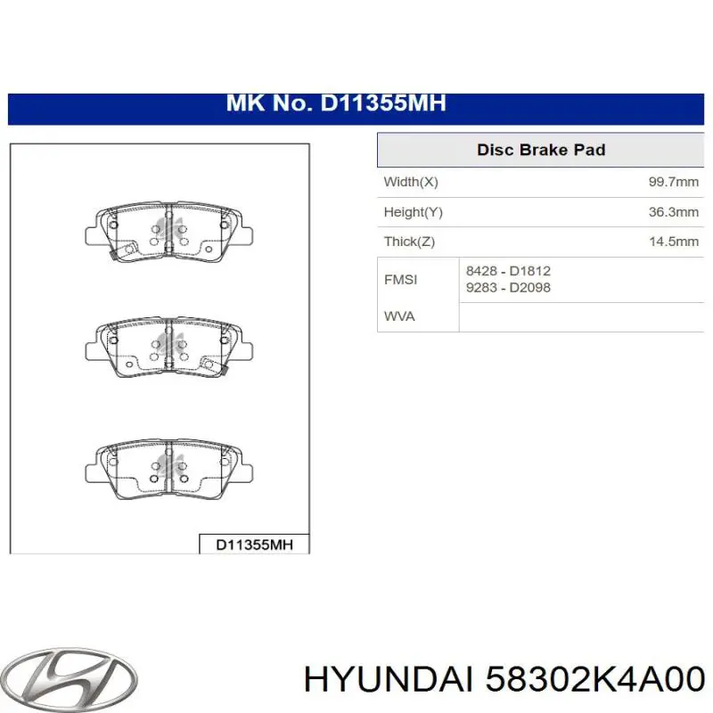 Задні гальмівні колодки 58302K4A00 Hyundai/Kia