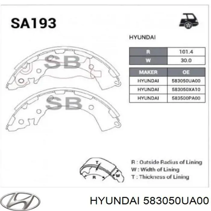 Колодки гальмові задні, барабанні 583050UA00 Hyundai/Kia