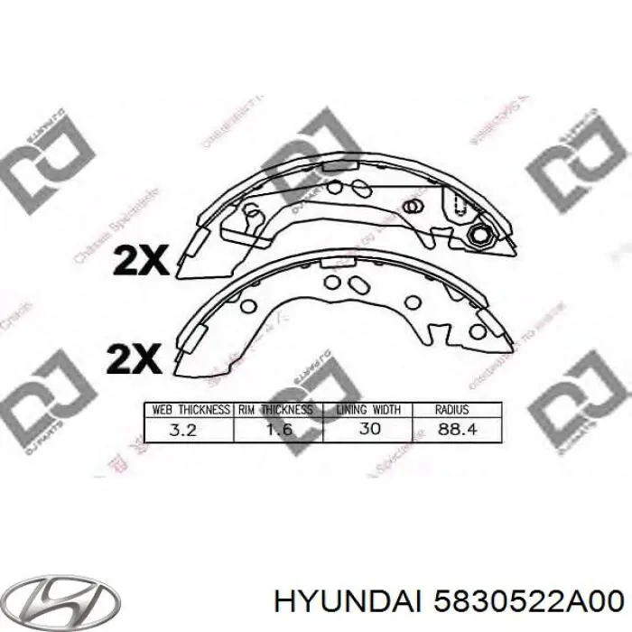 5830522A00 Hyundai/Kia колодки гальмові задні, барабанні