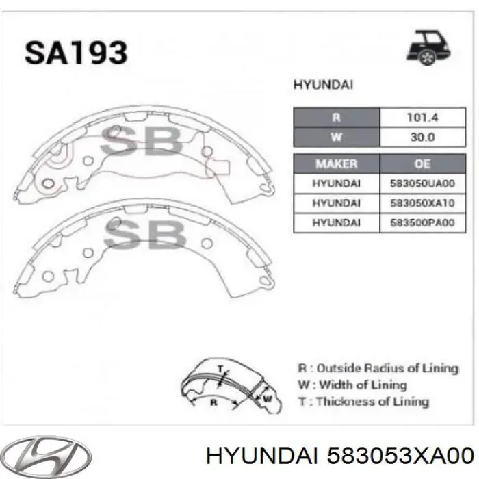 Купити 583053XA00 Hyundai/Kia Колодки гальмові задні, барабанні