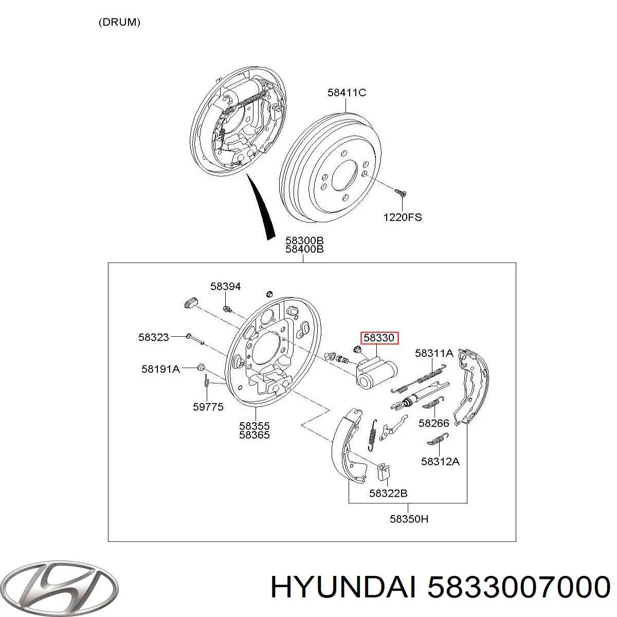 Циліндр гальмівний колісний/робітник, задній 5833007000 Hyundai/Kia