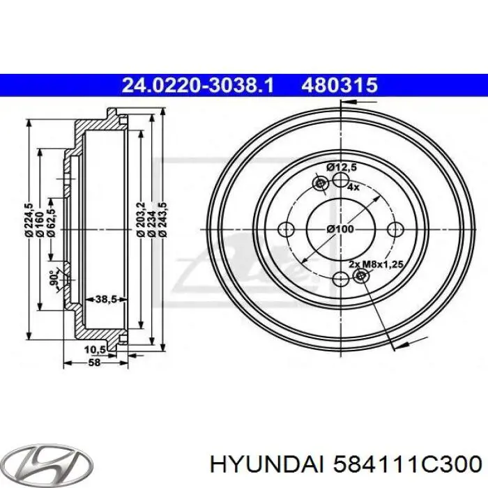 Барабан гальмівний задній Hyundai/Kia 584111C300 ціна, від 27.54 USD